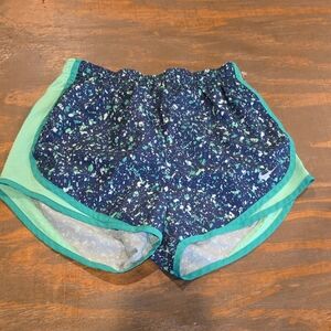 Nike Women's Speckled Athletic Shorts - Navy and Aqua